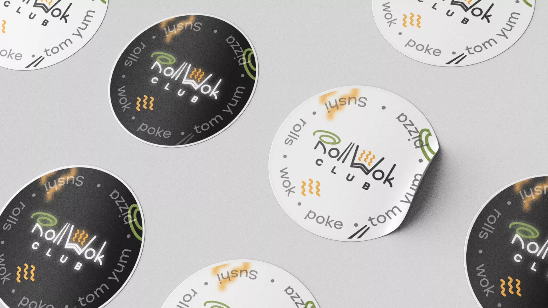Разработка наклеек для суши-бара «Roll Wok Club» в Зернограде